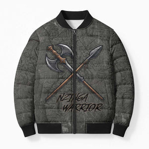 Queen Nzinga Bomber Puffer Jacket Fierce African Warrior Queen - Dark Tribal Fire Art - African Pride