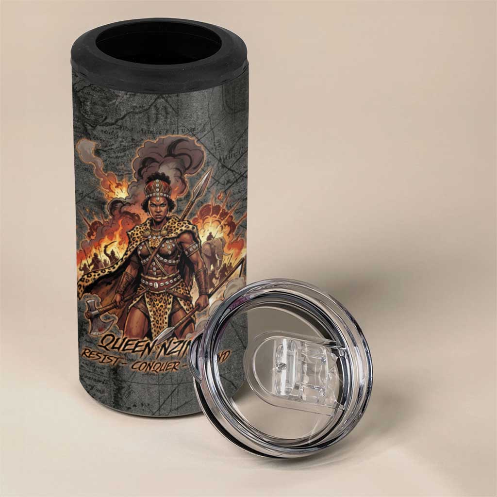 Queen Nzinga 4 in 1 Can Cooler Tumbler Fierce African Warrior Queen - Dark Tribal Fire Art - African Pride