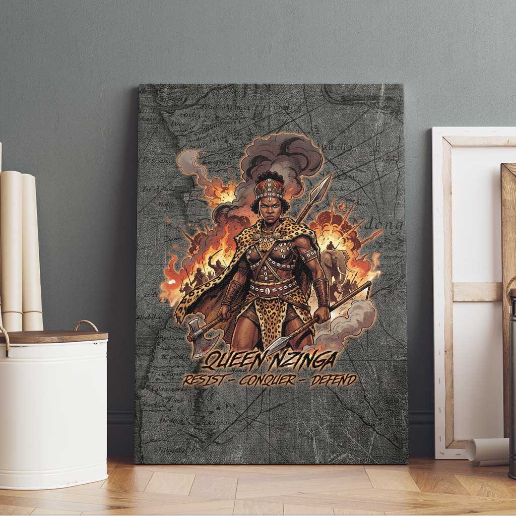 Queen Nzinga Canvas Wall Art Fierce African Warrior Queen - Dark Tribal Fire Art - African Pride