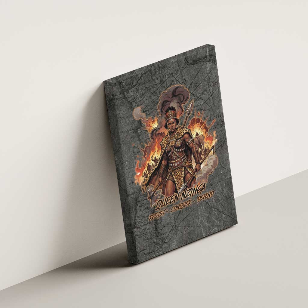 Queen Nzinga Canvas Wall Art Fierce African Warrior Queen - Dark Tribal Fire Art - African Pride