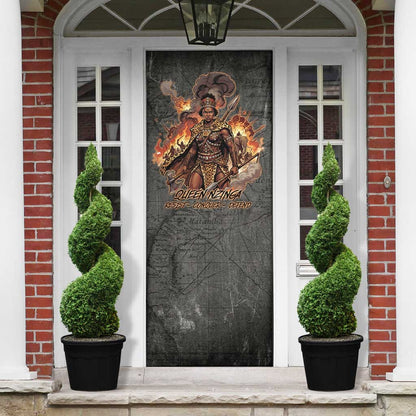 Queen Nzinga Door Cover Fierce African Warrior Queen - Dark Tribal Fire Art - African Pride