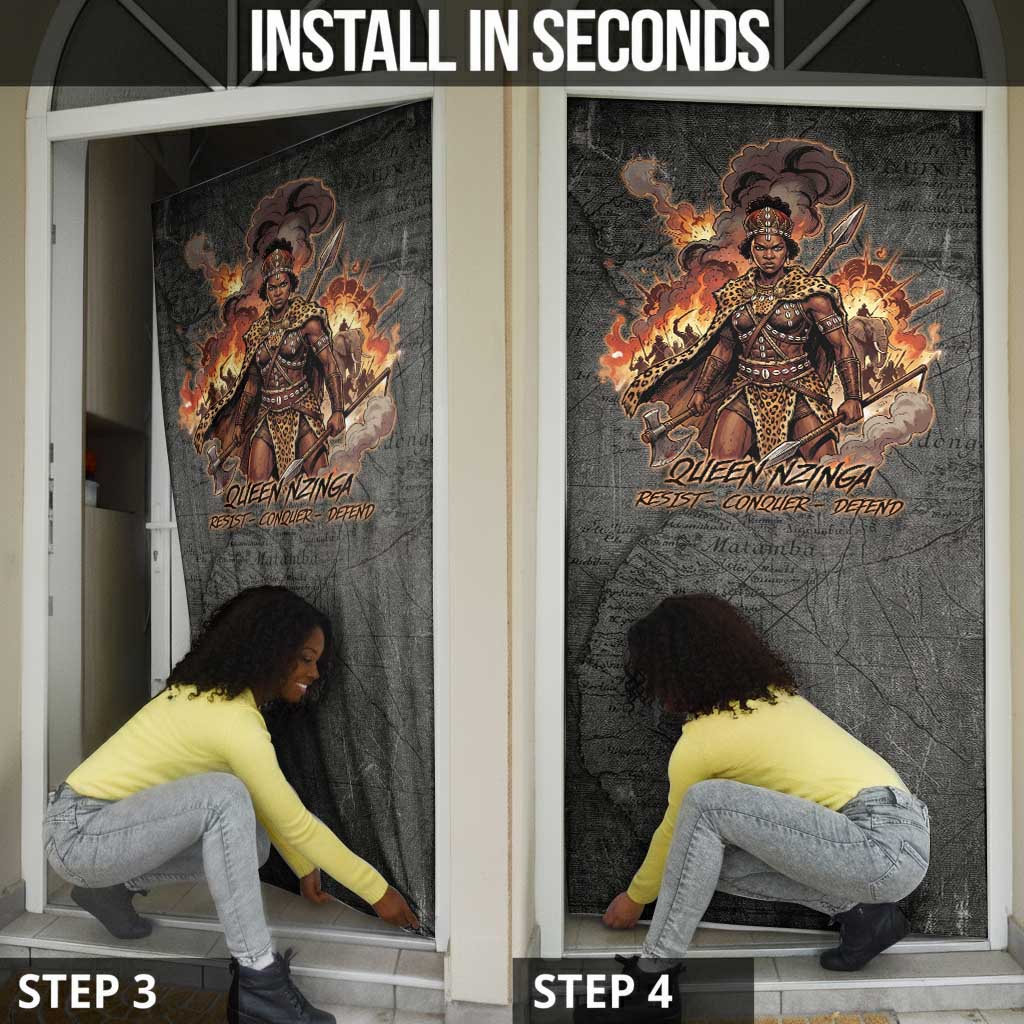 Queen Nzinga Door Cover Fierce African Warrior Queen - Dark Tribal Fire Art - African Pride