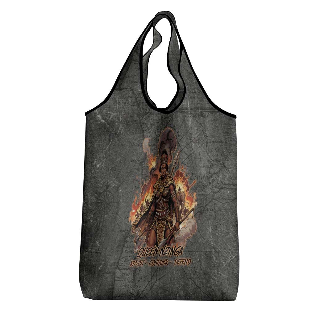 Queen Nzinga Grocery Bag Fierce African Warrior Queen - Dark Tribal Fire Art - African Pride