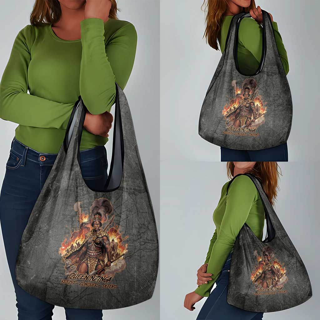 Queen Nzinga Grocery Bag Fierce African Warrior Queen - Dark Tribal Fire Art - African Pride