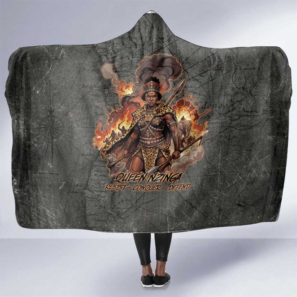 Queen Nzinga Hooded Blanket Fierce African Warrior Queen - Dark Tribal Fire Art - African Pride