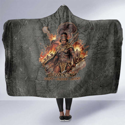 Queen Nzinga Hooded Blanket Fierce African Warrior Queen - Dark Tribal Fire Art - African Pride