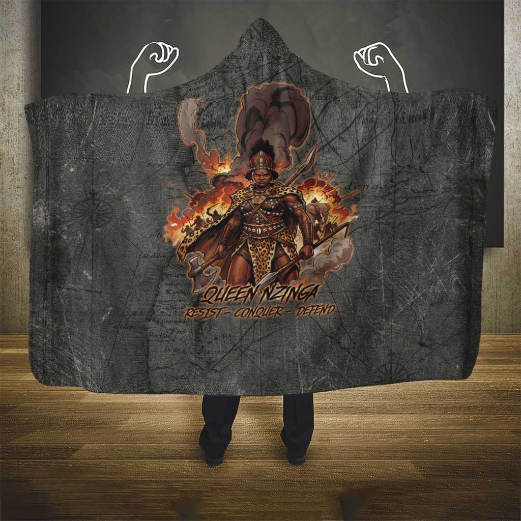 Queen Nzinga Hooded Blanket Fierce African Warrior Queen - Dark Tribal Fire Art - African Pride