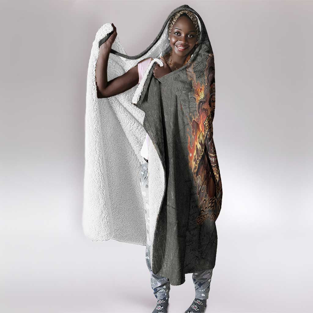 Queen Nzinga Hooded Blanket Fierce African Warrior Queen - Dark Tribal Fire Art - African Pride
