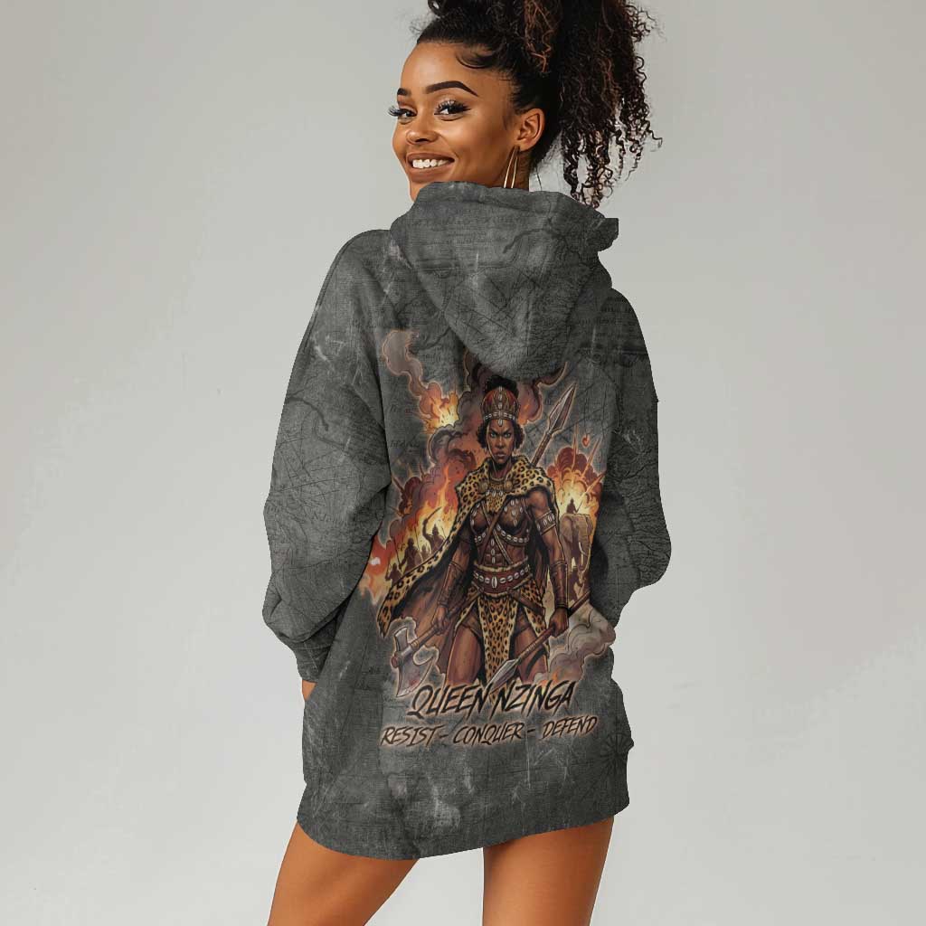 Queen Nzinga Hoodie Dress Fierce African Warrior Queen - Dark Tribal Fire Art - African Pride