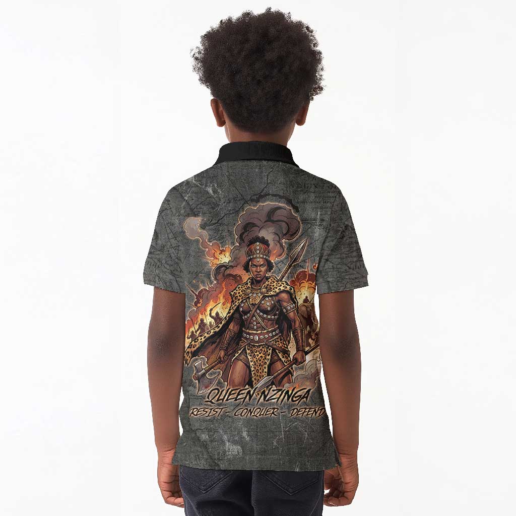 Queen Nzinga Kid Polo Shirt Fierce African Warrior Queen - Dark Tribal Fire Art - African Pride