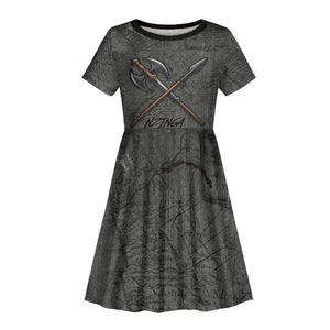 Queen Nzinga Kid Short Sleeve Dress Fierce African Warrior Queen - Dark Tribal Fire Art - African Pride