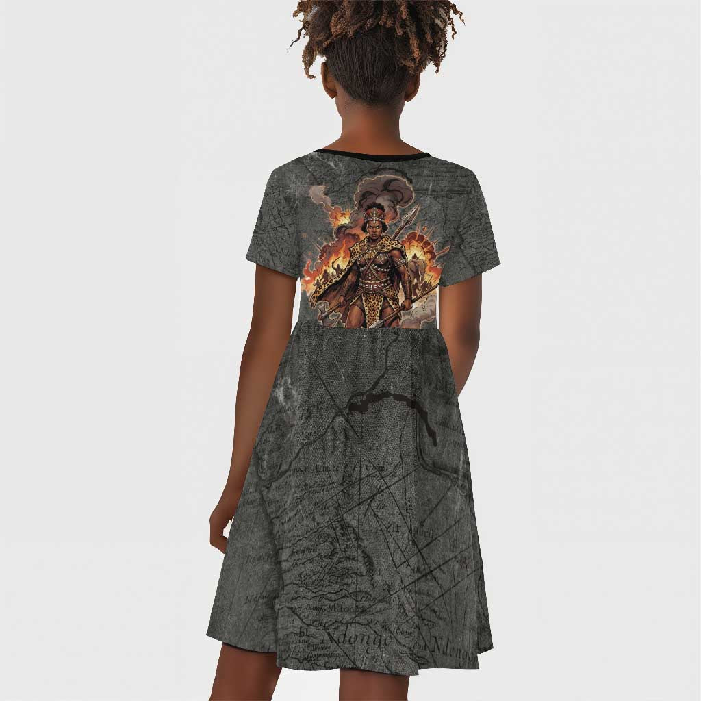 Queen Nzinga Kid Short Sleeve Dress Fierce African Warrior Queen - Dark Tribal Fire Art - African Pride