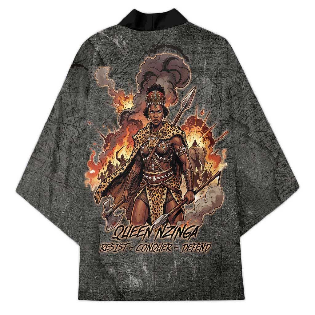 Queen Nzinga Kimono Fierce African Warrior Queen - Dark Tribal Fire Art - African Pride