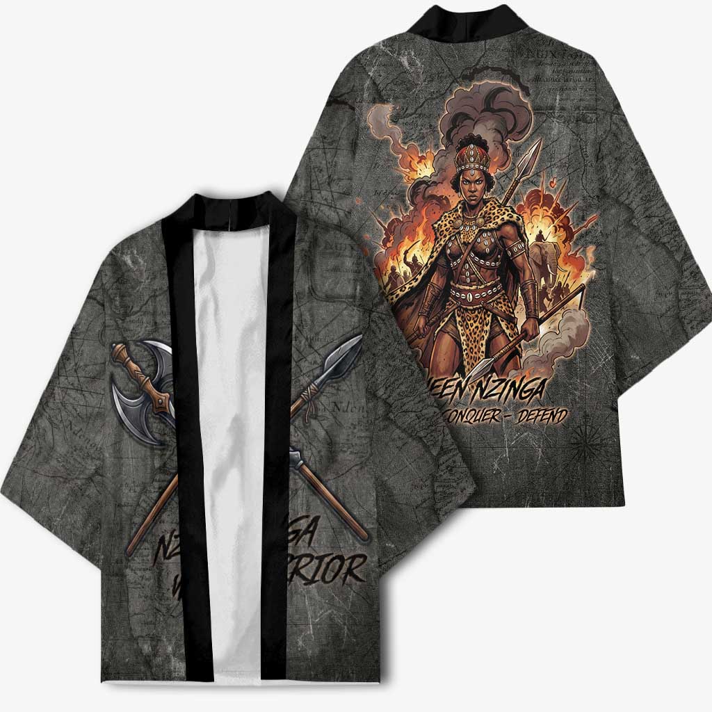 Queen Nzinga Kimono Fierce African Warrior Queen - Dark Tribal Fire Art - African Pride