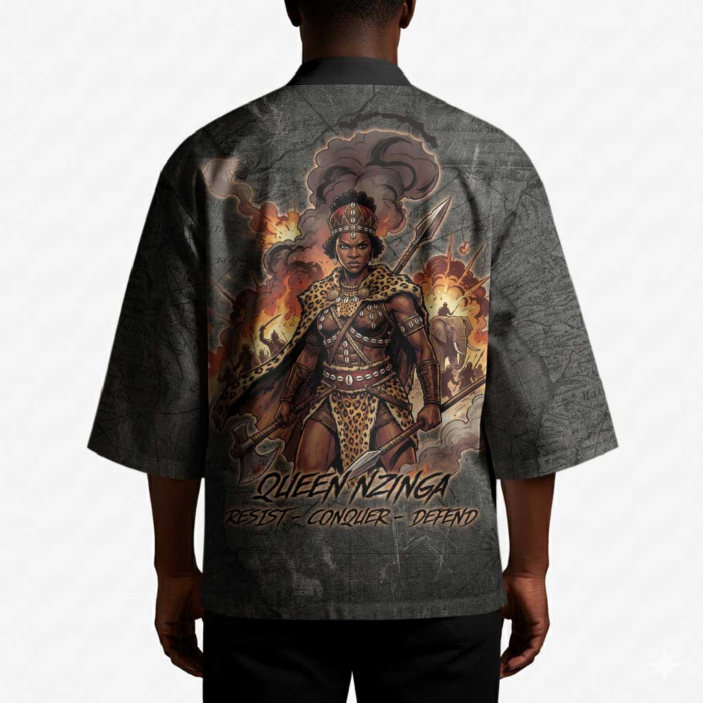 Queen Nzinga Kimono Fierce African Warrior Queen - Dark Tribal Fire Art - African Pride
