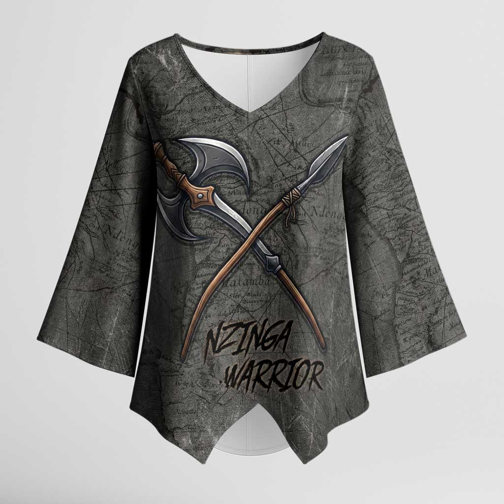 Queen Nzinga Kimono Sleeve Blouse Fierce African Warrior Queen - Dark Tribal Fire Art - African Pride