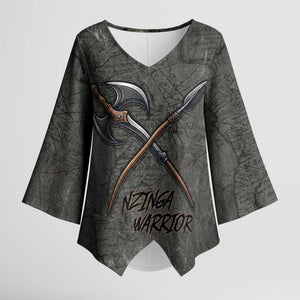 Queen Nzinga Kimono Sleeve Blouse Fierce African Warrior Queen - Dark Tribal Fire Art - African Pride