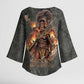 Queen Nzinga Kimono Sleeve Blouse Fierce African Warrior Queen - Dark Tribal Fire Art - African Pride