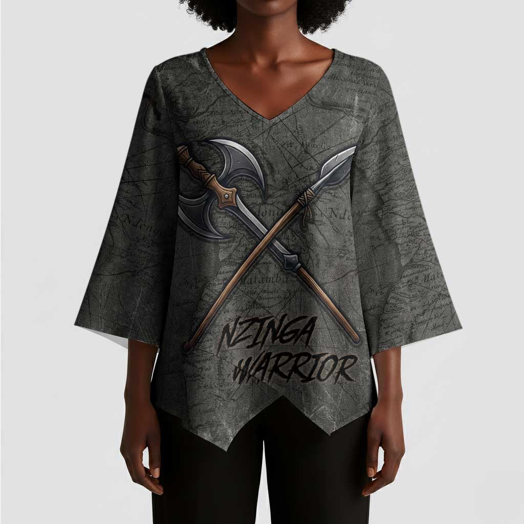 Queen Nzinga Kimono Sleeve Blouse Fierce African Warrior Queen - Dark Tribal Fire Art - African Pride