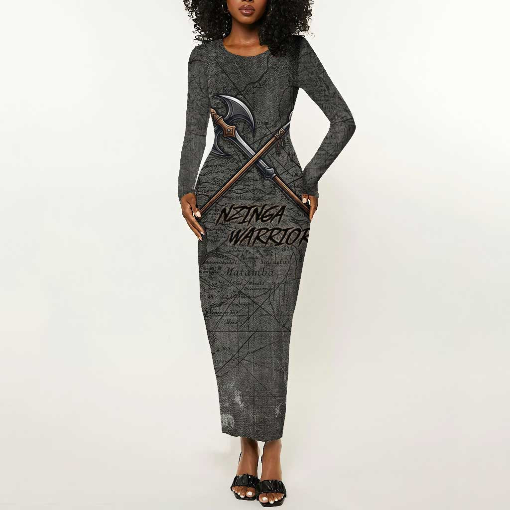 Queen Nzinga Long Sleeve Bodycon Dress Fierce African Warrior Queen - Dark Tribal Fire Art - African Pride