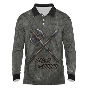 Queen Nzinga Long Sleeve Polo Shirt Fierce African Warrior Queen - Dark Tribal Fire Art - African Pride
