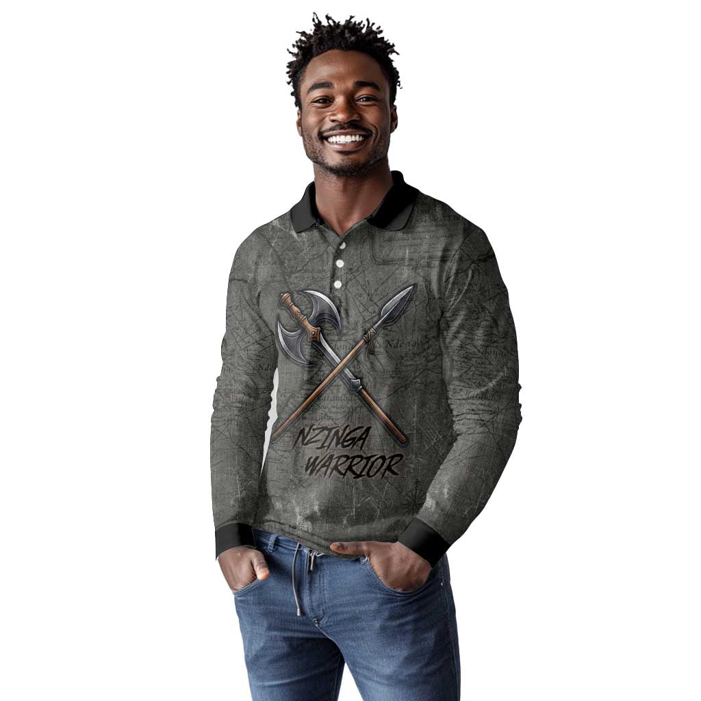 Queen Nzinga Long Sleeve Polo Shirt Fierce African Warrior Queen - Dark Tribal Fire Art - African Pride