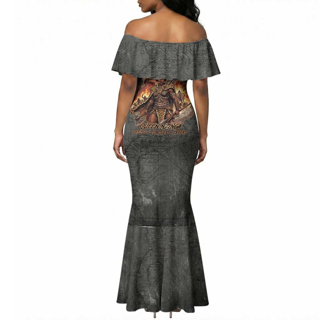 Queen Nzinga Mermaid Dress Fierce African Warrior Queen - Dark Tribal Fire Art - African Pride