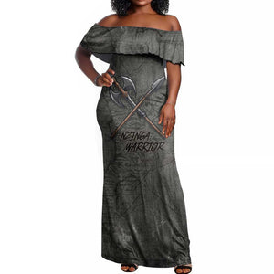 Queen Nzinga Off Shoulder Maxi Dress Fierce African Warrior Queen - Dark Tribal Fire Art - African Pride
