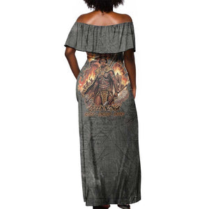 Queen Nzinga Off Shoulder Maxi Dress Fierce African Warrior Queen - Dark Tribal Fire Art - African Pride