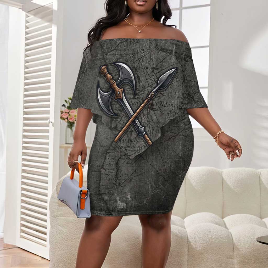 Queen Nzinga Off Shoulder Short Dress Fierce African Warrior Queen - Dark Tribal Fire Art - African Pride