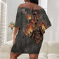 Queen Nzinga Off Shoulder Short Dress Fierce African Warrior Queen - Dark Tribal Fire Art - African Pride