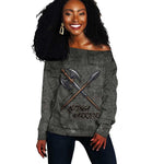 Queen Nzinga Off Shoulder Sweater Fierce African Warrior Queen - Dark Tribal Fire Art - African Pride