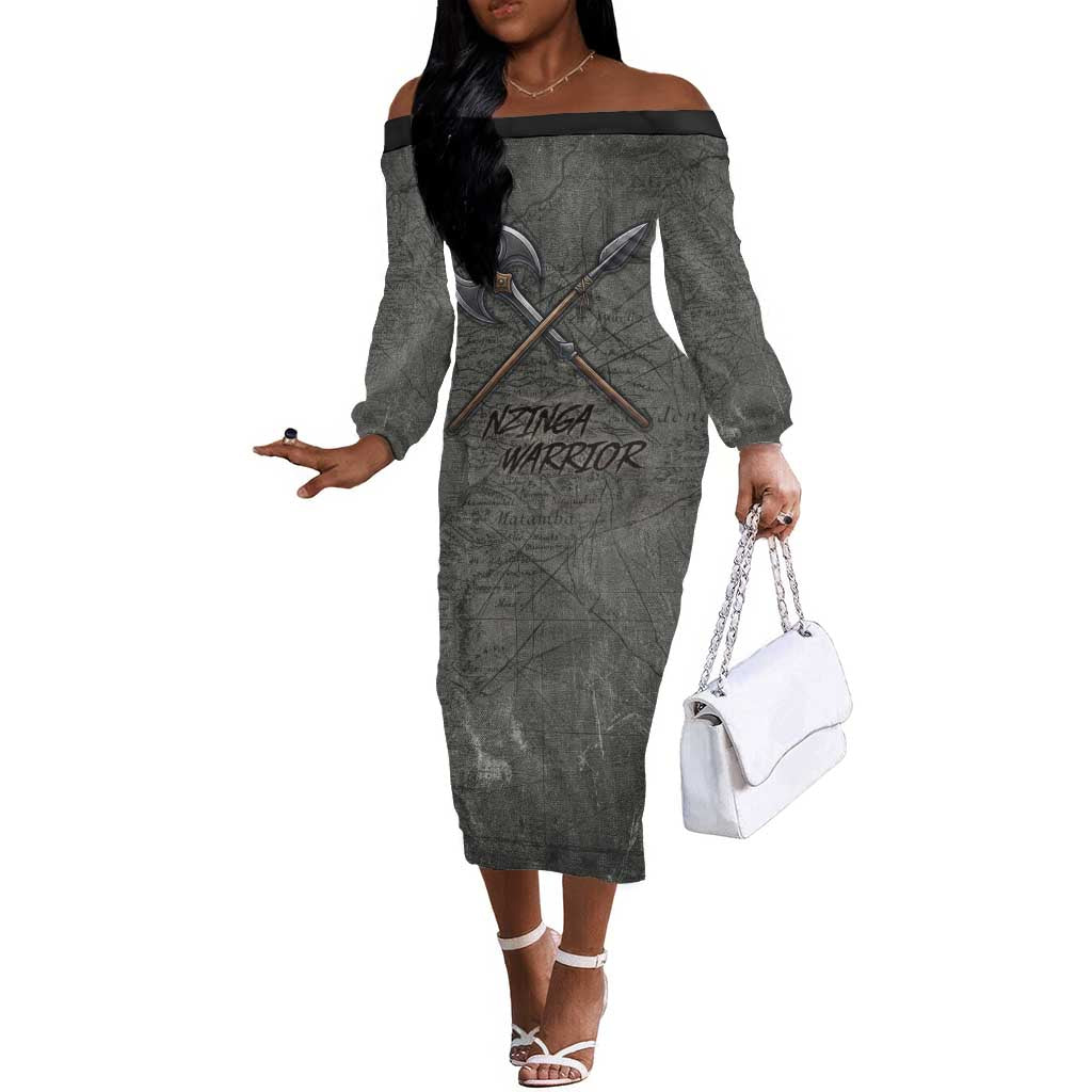 Queen Nzinga Off The Shoulder Long Sleeve Dress Fierce African Warrior Queen - Dark Tribal Fire Art - African Pride
