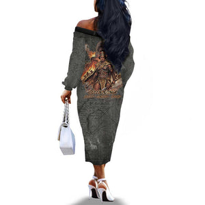 Queen Nzinga Off The Shoulder Long Sleeve Dress Fierce African Warrior Queen - Dark Tribal Fire Art - African Pride