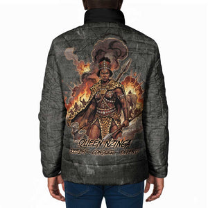 Queen Nzinga Padded Jacket Fierce African Warrior Queen - Dark Tribal Fire Art - African Pride
