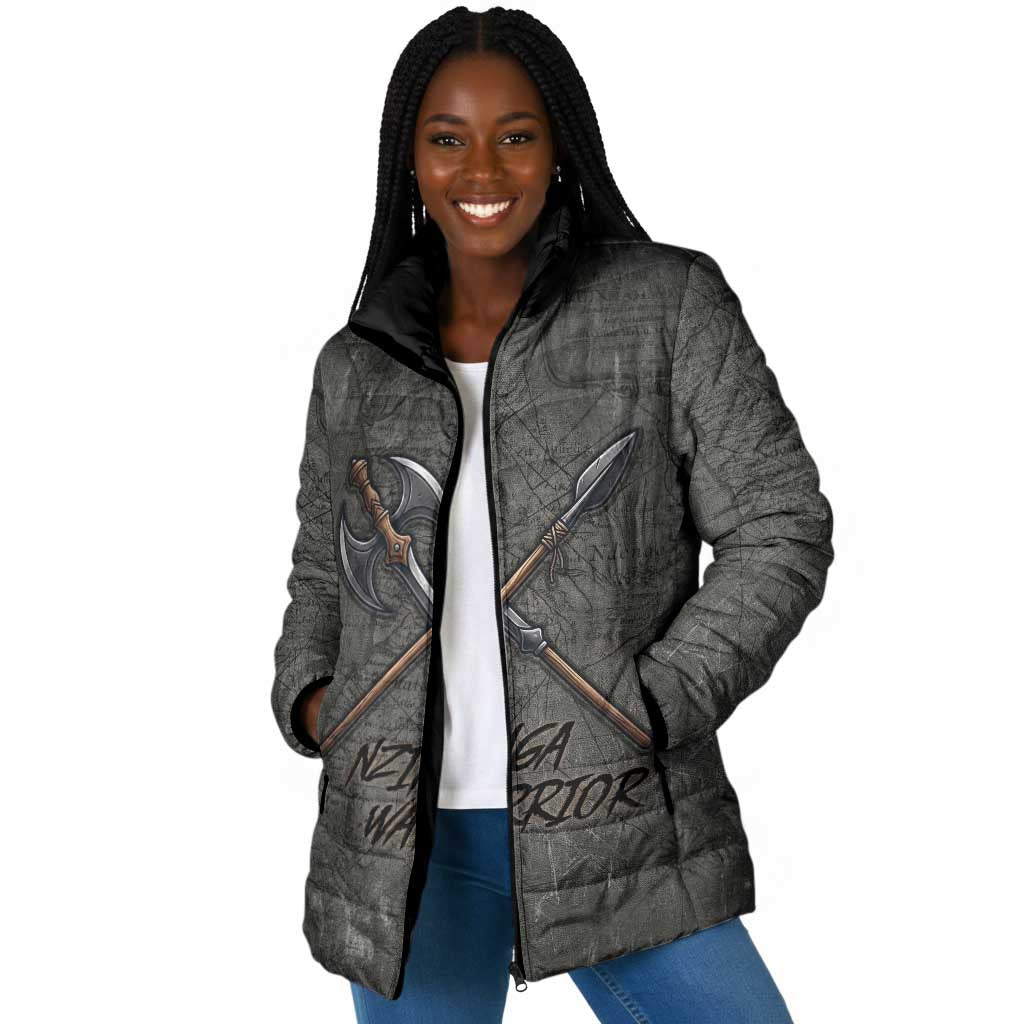 Queen Nzinga Padded Jacket Fierce African Warrior Queen - Dark Tribal Fire Art - African Pride