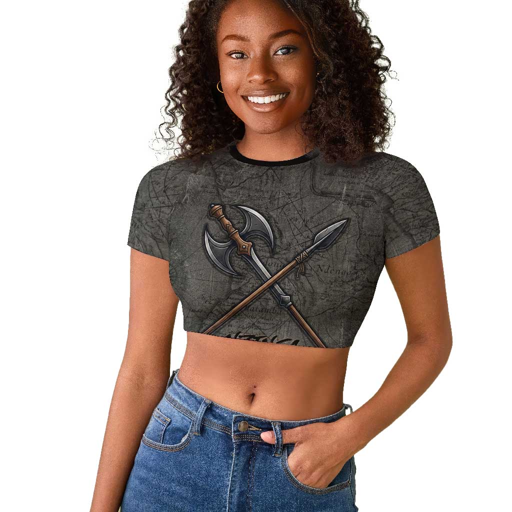 Queen Nzinga Raglan Cropped T shirt Fierce African Warrior Queen - Dark Tribal Fire Art - African Pride