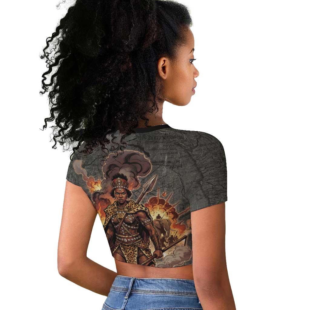 Queen Nzinga Raglan Cropped T shirt Fierce African Warrior Queen - Dark Tribal Fire Art - African Pride