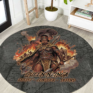 Queen Nzinga Round Carpet Fierce African Warrior Queen - Dark Tribal Fire Art - African Pride