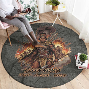 Queen Nzinga Round Carpet Fierce African Warrior Queen - Dark Tribal Fire Art - African Pride
