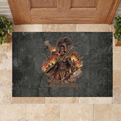 Queen Nzinga Rubber Doormat Fierce African Warrior Queen - Dark Tribal Fire Art - African Pride