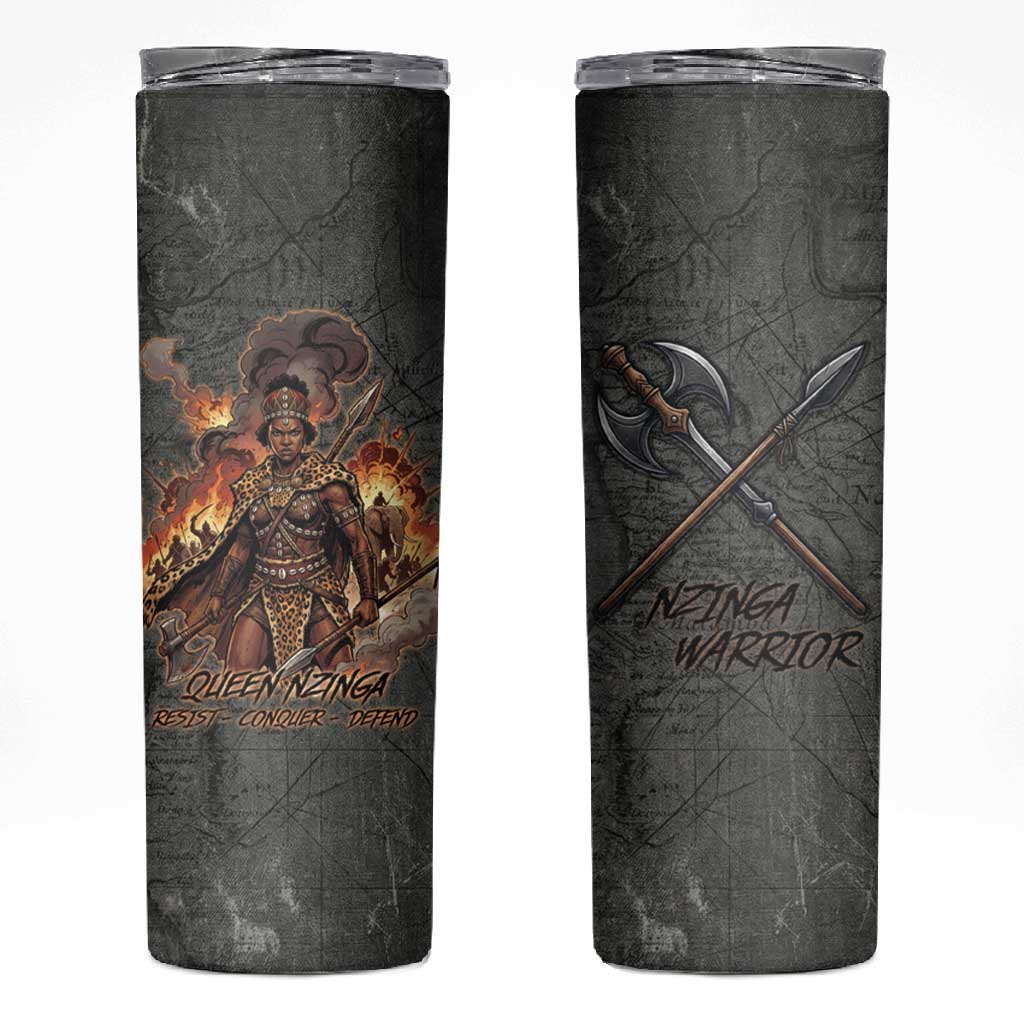 Queen Nzinga Skinny Tumbler Fierce African Warrior Queen - Dark Tribal Fire Art - African Pride
