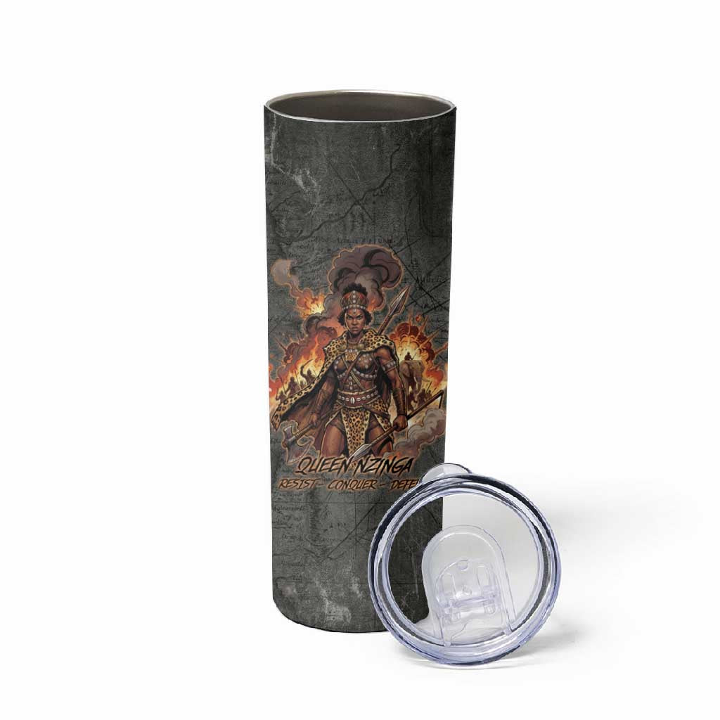 Queen Nzinga Skinny Tumbler Fierce African Warrior Queen - Dark Tribal Fire Art - African Pride
