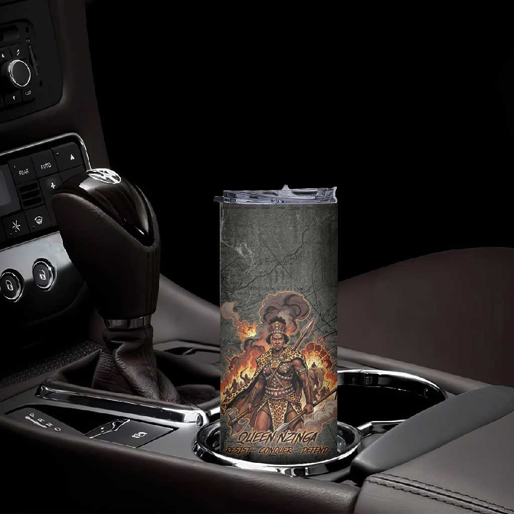 Queen Nzinga Skinny Tumbler Fierce African Warrior Queen - Dark Tribal Fire Art - African Pride