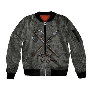 Queen Nzinga Sleeve Zip Bomber Jacket Fierce African Warrior Queen - Dark Tribal Fire Art - African Pride