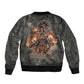Queen Nzinga Sleeve Zip Bomber Jacket Fierce African Warrior Queen - Dark Tribal Fire Art - African Pride