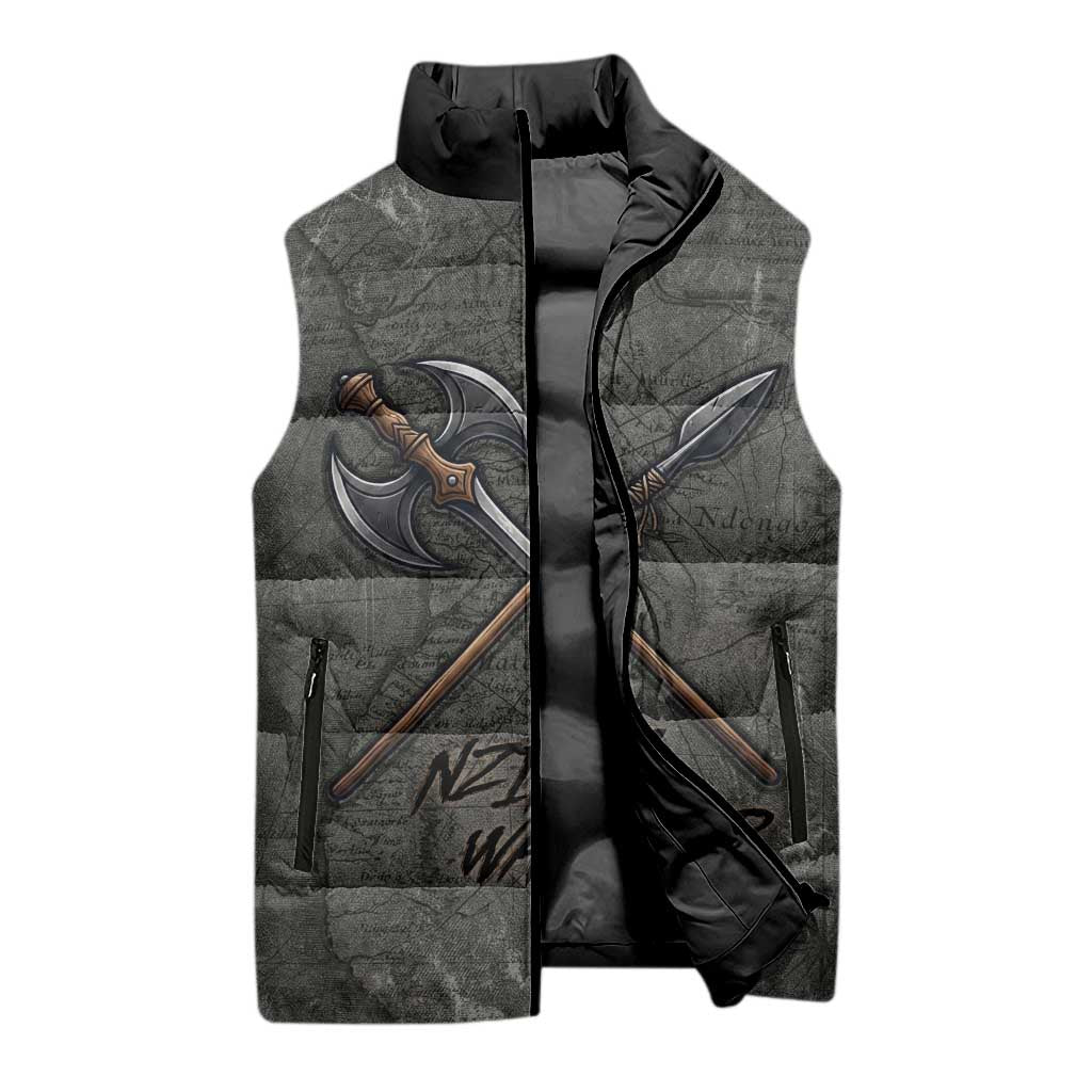 Queen Nzinga Sleeveless Puffer Jacket Fierce African Warrior Queen - Dark Tribal Fire Art - African Pride