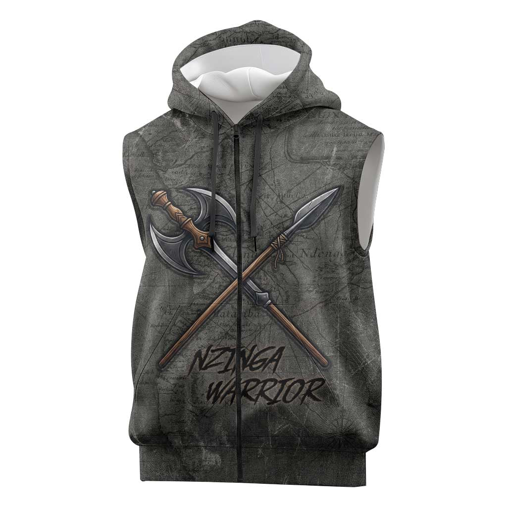 Queen Nzinga Sleeveless Zip Hoodie Fierce African Warrior Queen - Dark Tribal Fire Art - African Pride