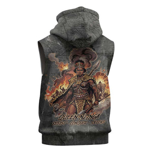 Queen Nzinga Sleeveless Zip Hoodie Fierce African Warrior Queen - Dark Tribal Fire Art - African Pride
