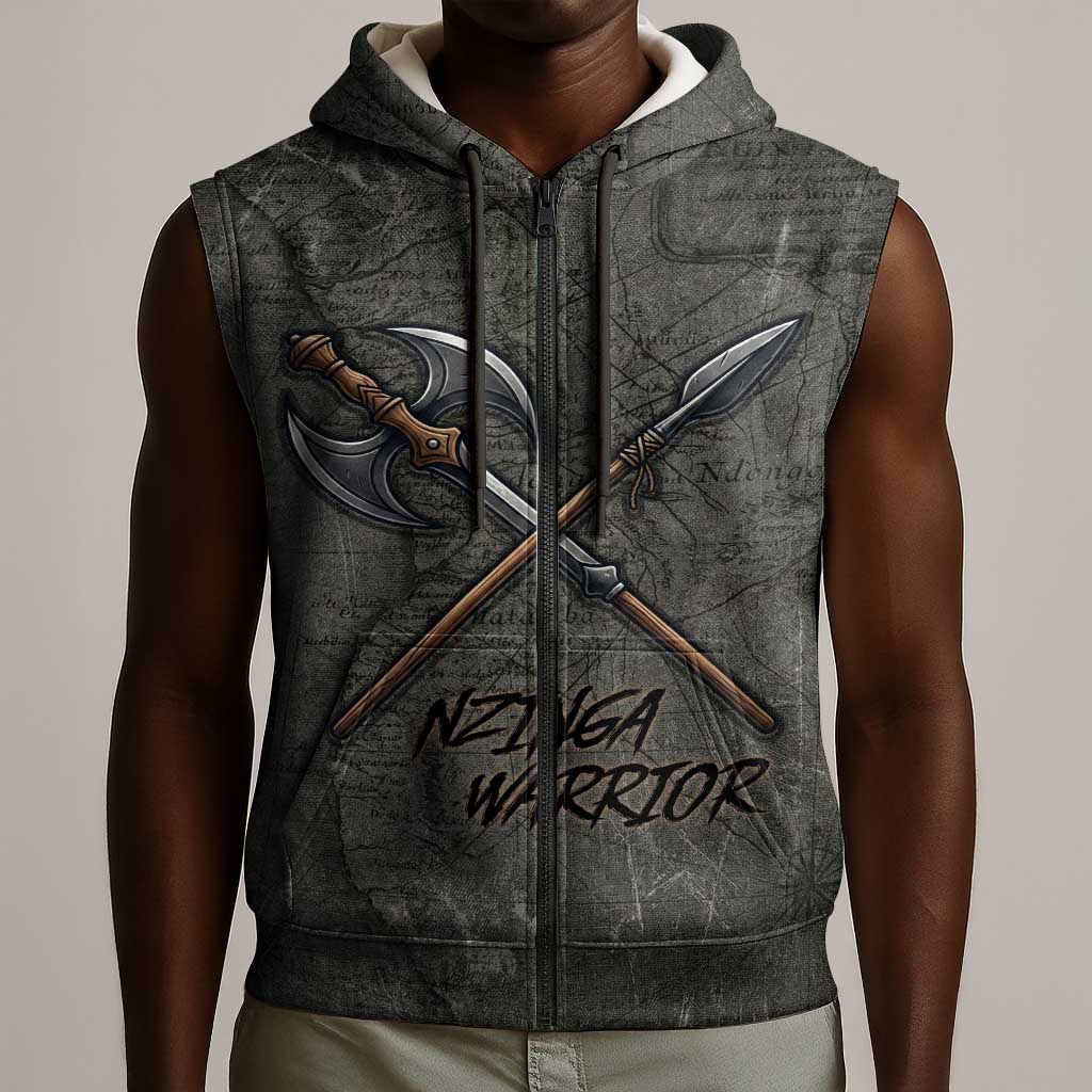 Queen Nzinga Sleeveless Zip Hoodie Fierce African Warrior Queen - Dark Tribal Fire Art - African Pride